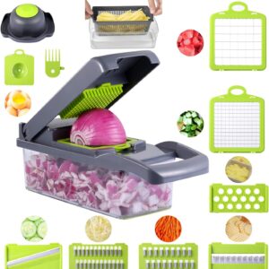 DUMAO 12 in 1 Vegetable Chopper, Multifunctional Mandoline Slicer Dicer Household Kitchen Manual Julienne Grater Cutter for Onion, Garlic, Carrot, Potato, Tomato, Fruit, Salad